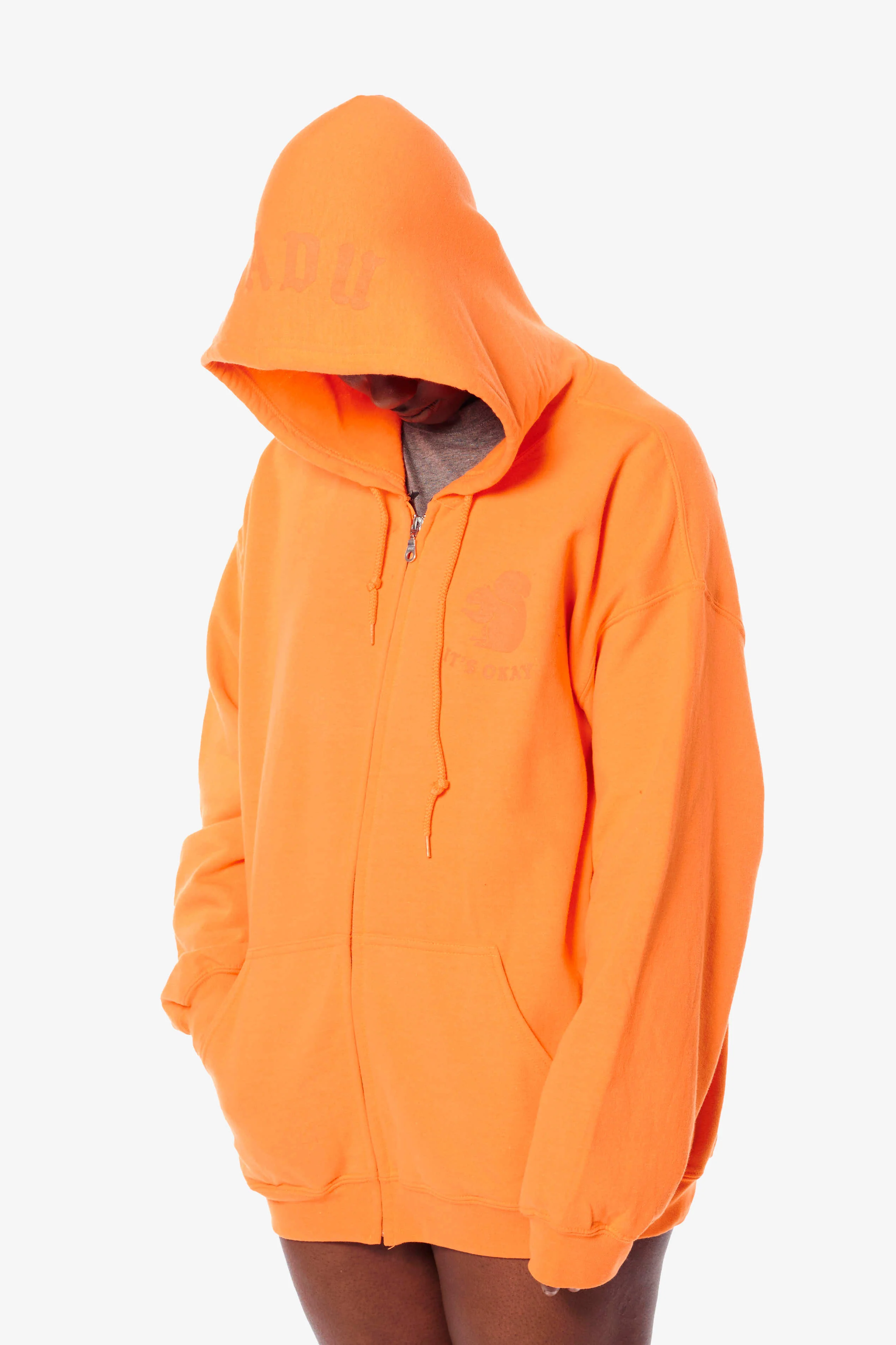 It's Okay Squirrel Zip Up Hoodie - Orange - Image 8